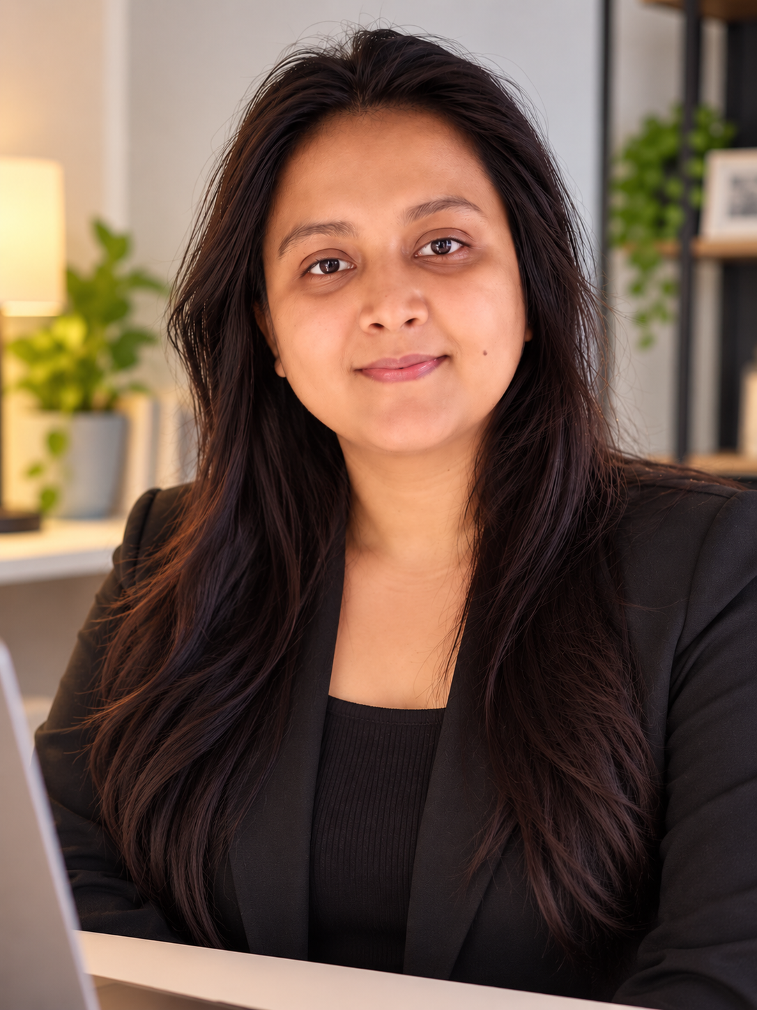 Shristi, founder of BINAY Digital Marketing & Growth, at her desk